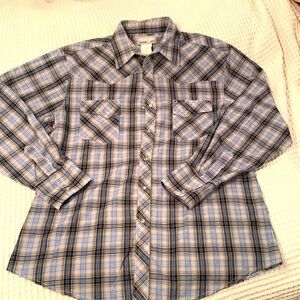 Wrangler Wrancher Shirts Button-Up Men's Size lg Multicolor Pearl Snap Plaid